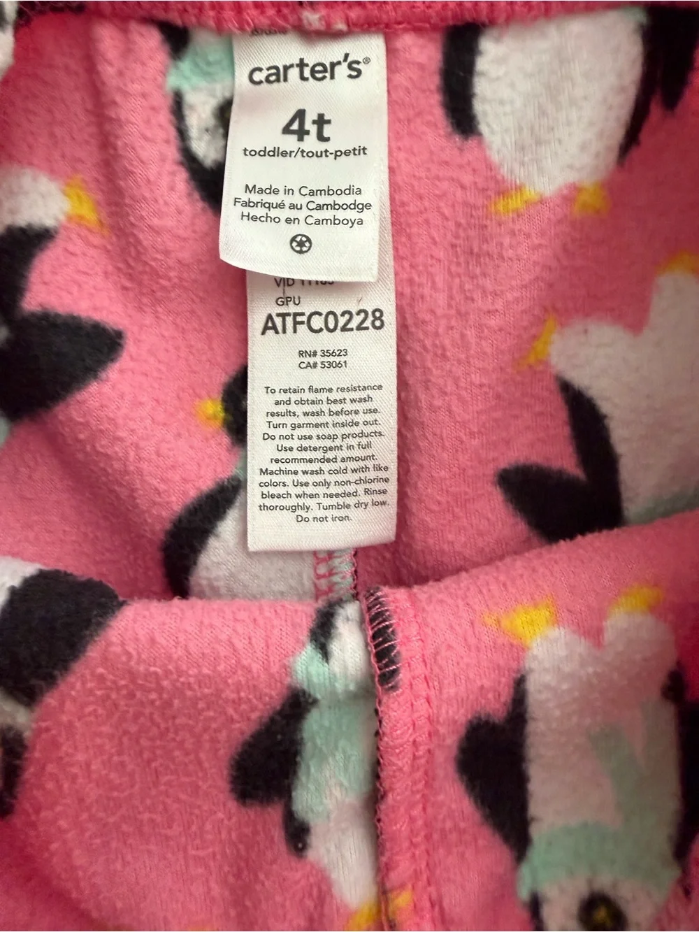 Carter's 4T Girls Winter Penguin Fleece Pajama Set